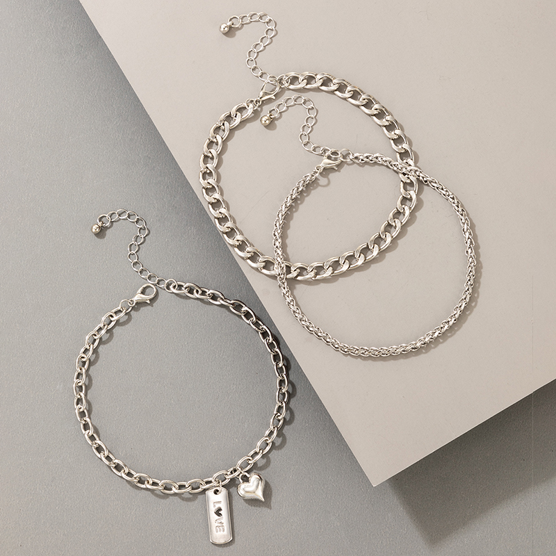 3-layer anklet buckle chain love geometric anklet three-piece set