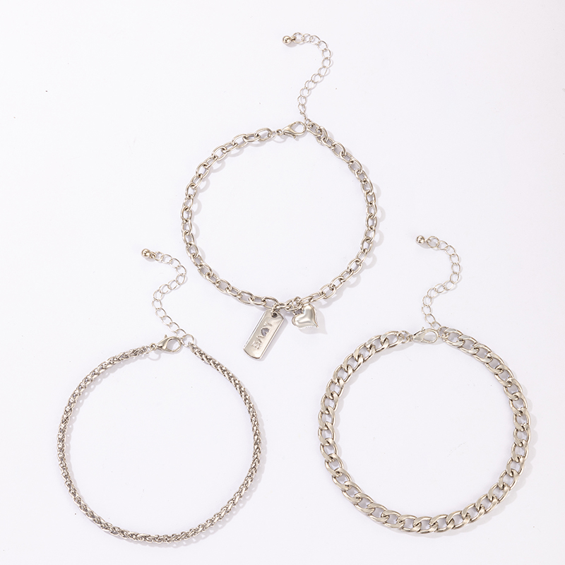 3-layer anklet buckle chain love geometric anklet three-piece set