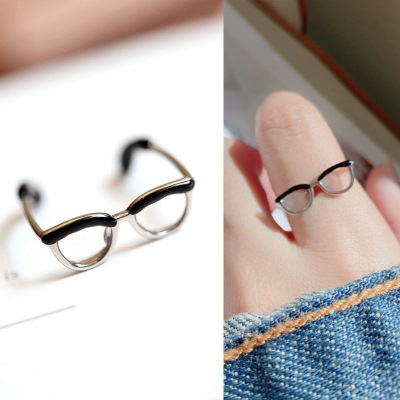 Cute glasses Aberdeen ring Korea open ring fashion adjustable enamel coloring versatile ring