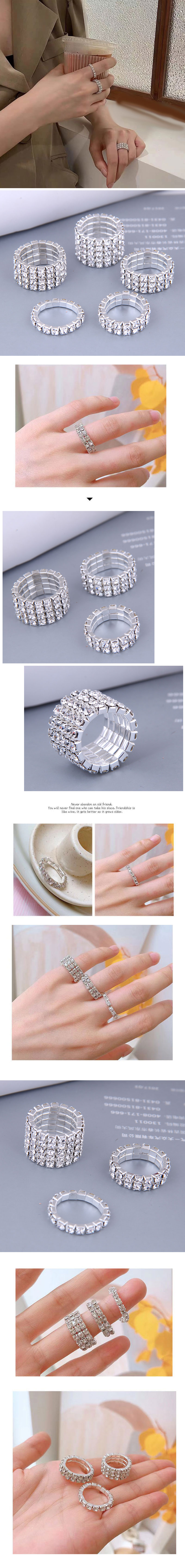 Korean fashion elastic single row diamond ring