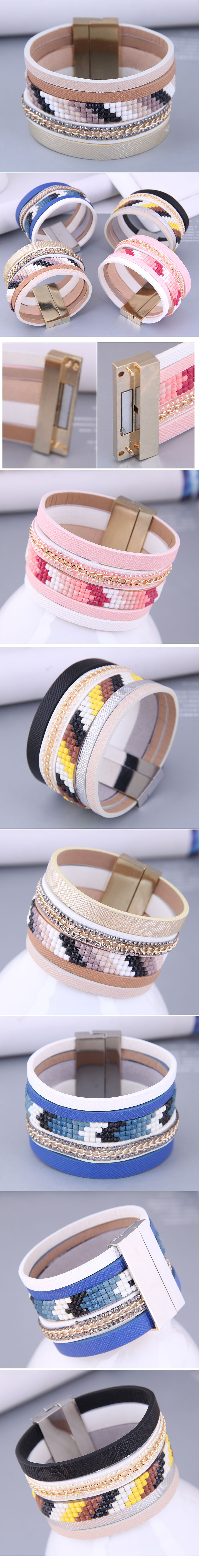 European and American fashion wide leather magnetic buckle temperament bracelet