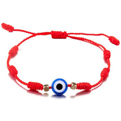 blue Turkish Devils Eye Glass Pendant Handwoven Bracelet Blue Glass Sweater Chainpicture2