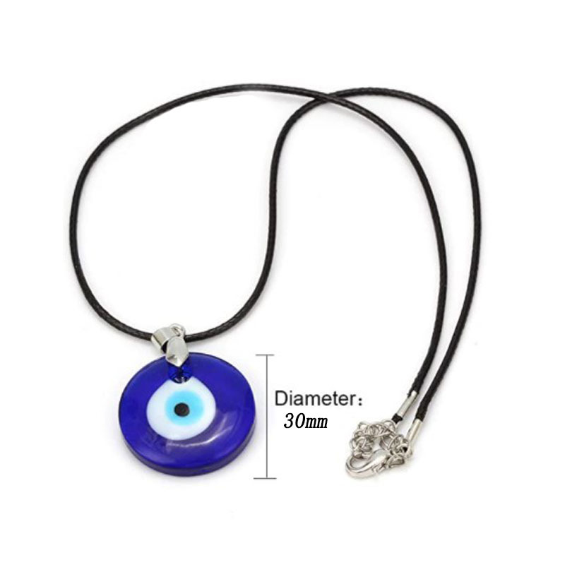 blue Turkish Devils Eye Glass Pendant Handwoven Bracelet Blue Glass Sweater Chainpicture4