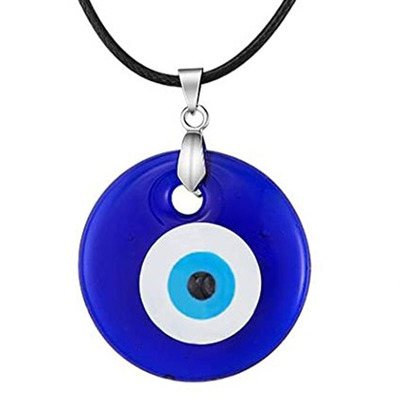 blue Turkish Devils Eye Glass Pendant Handwoven Bracelet Blue Glass Sweater Chainpicture6