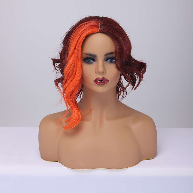2021 perruque en fibre chimique bourgogne couture couleur cheveux courts boucls mode perruques coiffure perruquepicture3