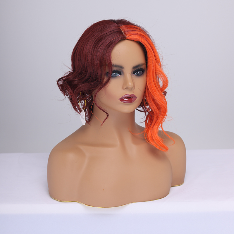 2021 perruque en fibre chimique bourgogne couture couleur cheveux courts boucls mode perruques coiffure perruquepicture5