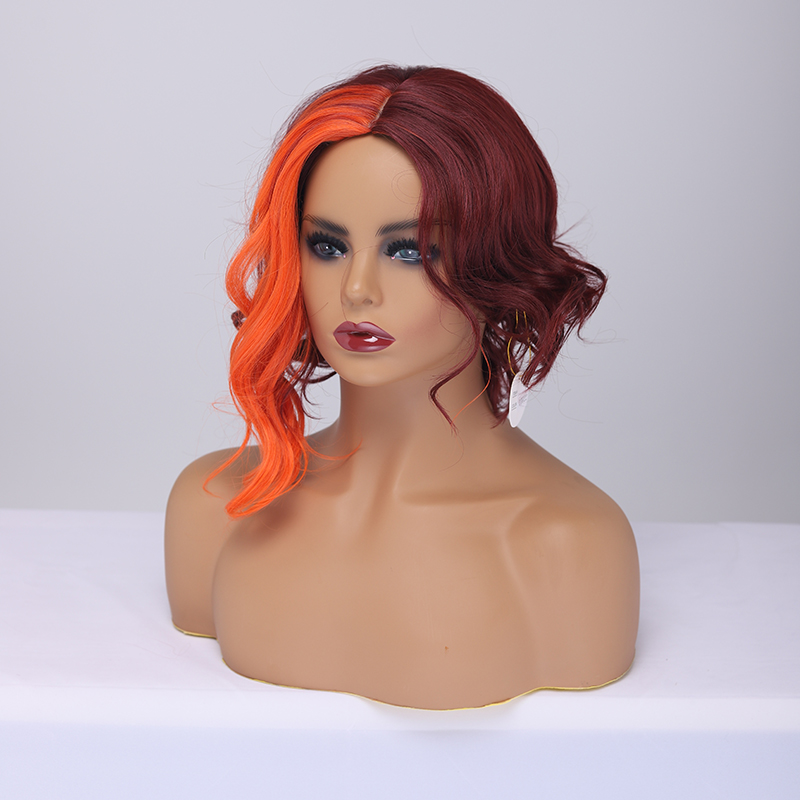 2021 perruque en fibre chimique bourgogne couture couleur cheveux courts boucls mode perruques coiffure perruquepicture6