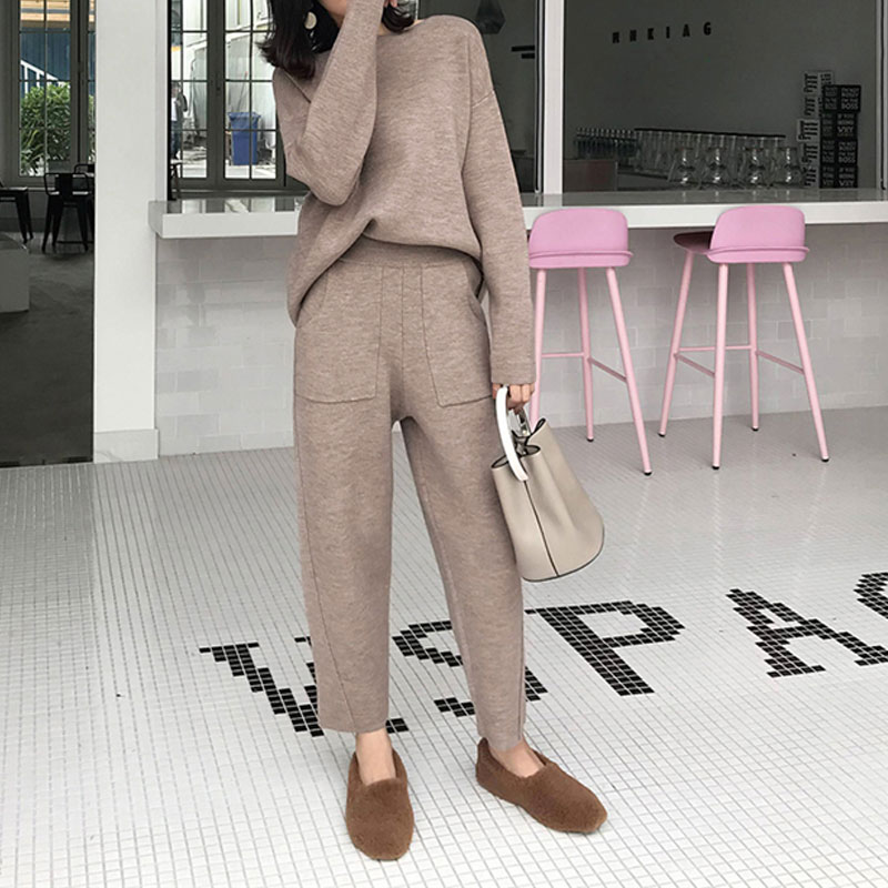 Pullover Pullover Abnehmen Strickhose Freizeithose Mode Anzug Damen Zweiteiler Anzugpicture6