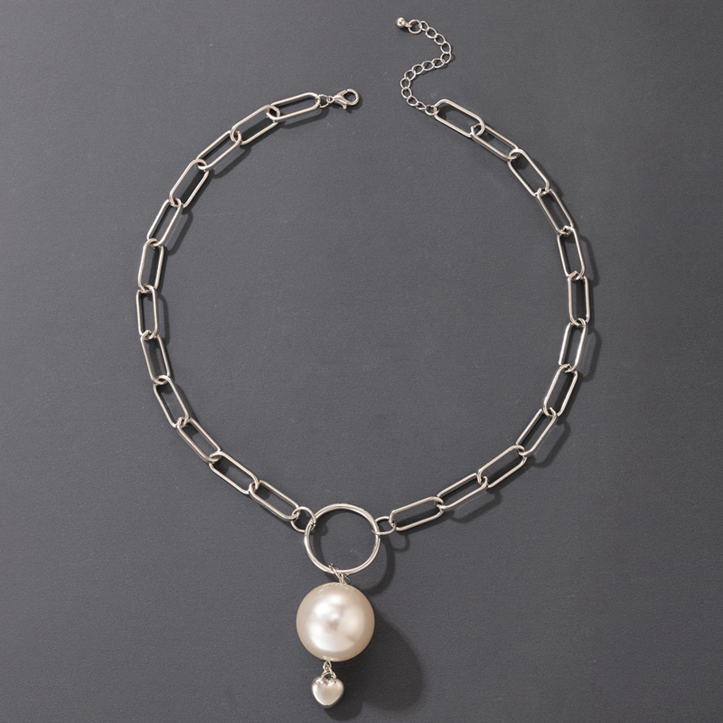 Collar simple joyera hebilla de plata colgante de amor de perlas collar de una sola capapicture3