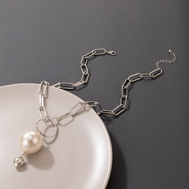 Collar simple joyera hebilla de plata colgante de amor de perlas collar de una sola capapicture4