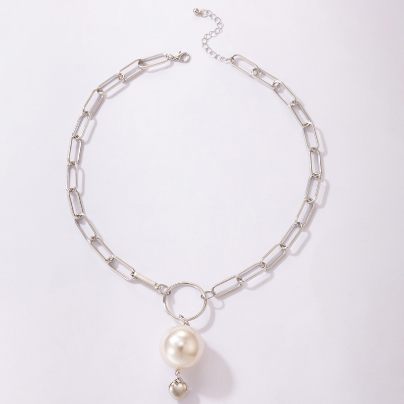 Collar simple joyera hebilla de plata colgante de amor de perlas collar de una sola capapicture6