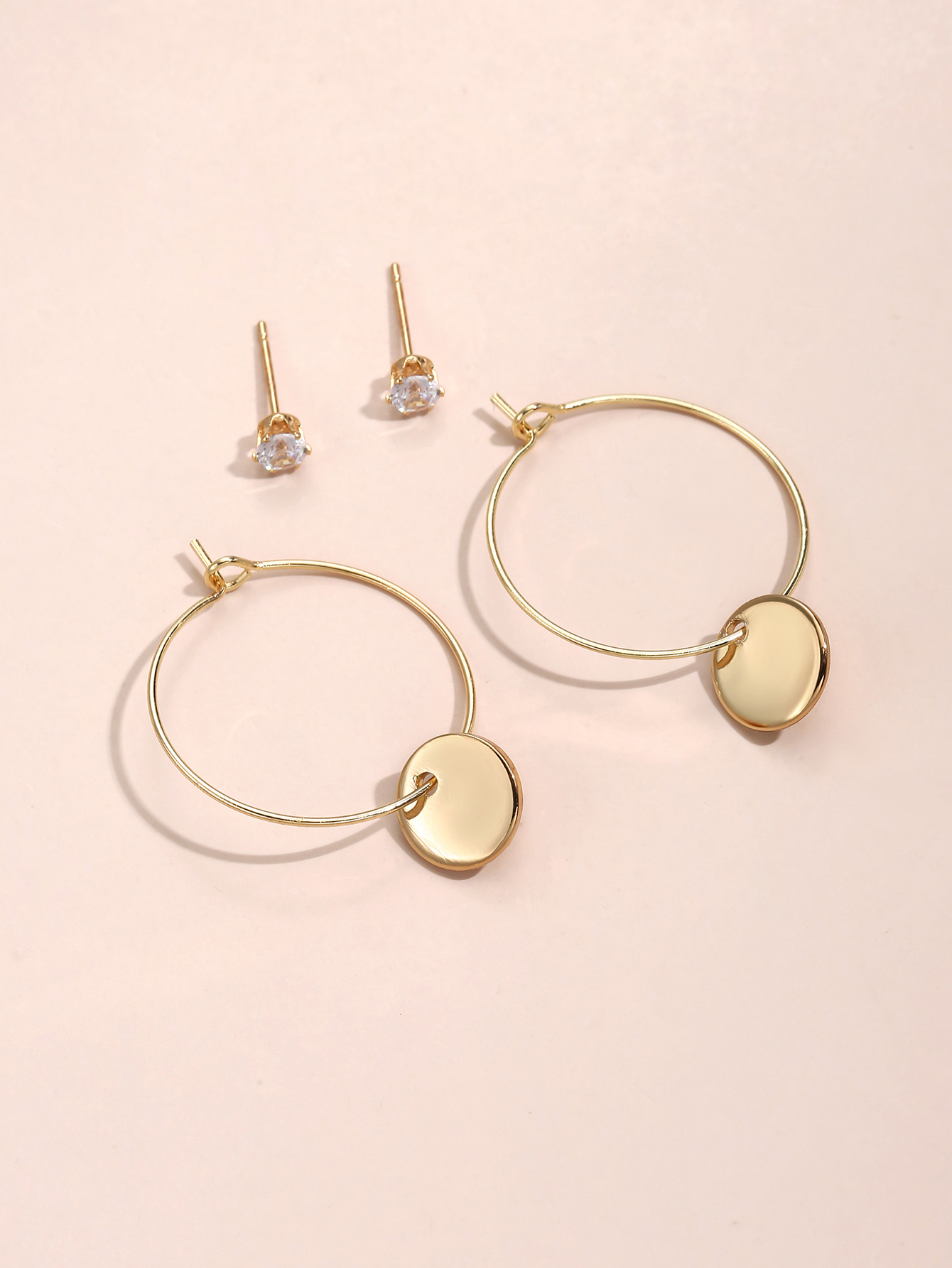 European and American fashion geometric disc alloy diamond earring set wholesalepicture2
