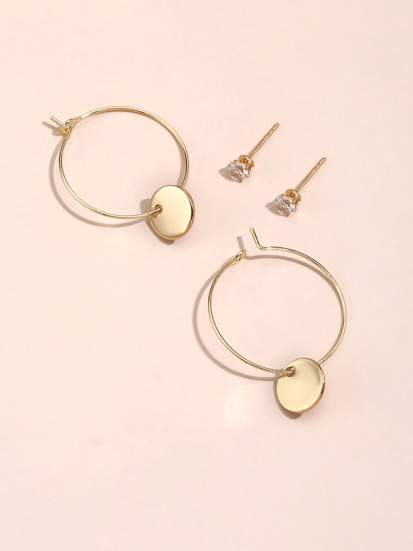 European and American fashion geometric disc alloy diamond earring set wholesalepicture3