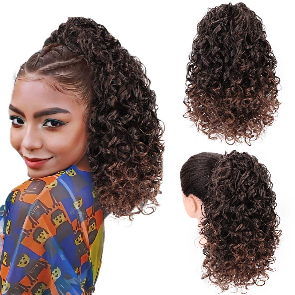 European and American wave small curly wig piece chemical fiber wig female stretch mesh ponytailpicture1
