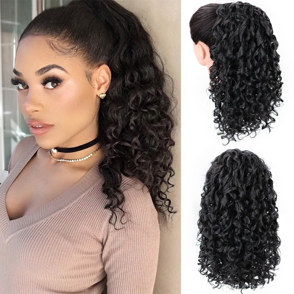 European and American wave small curly wig piece chemical fiber wig female stretch mesh ponytailpicture2