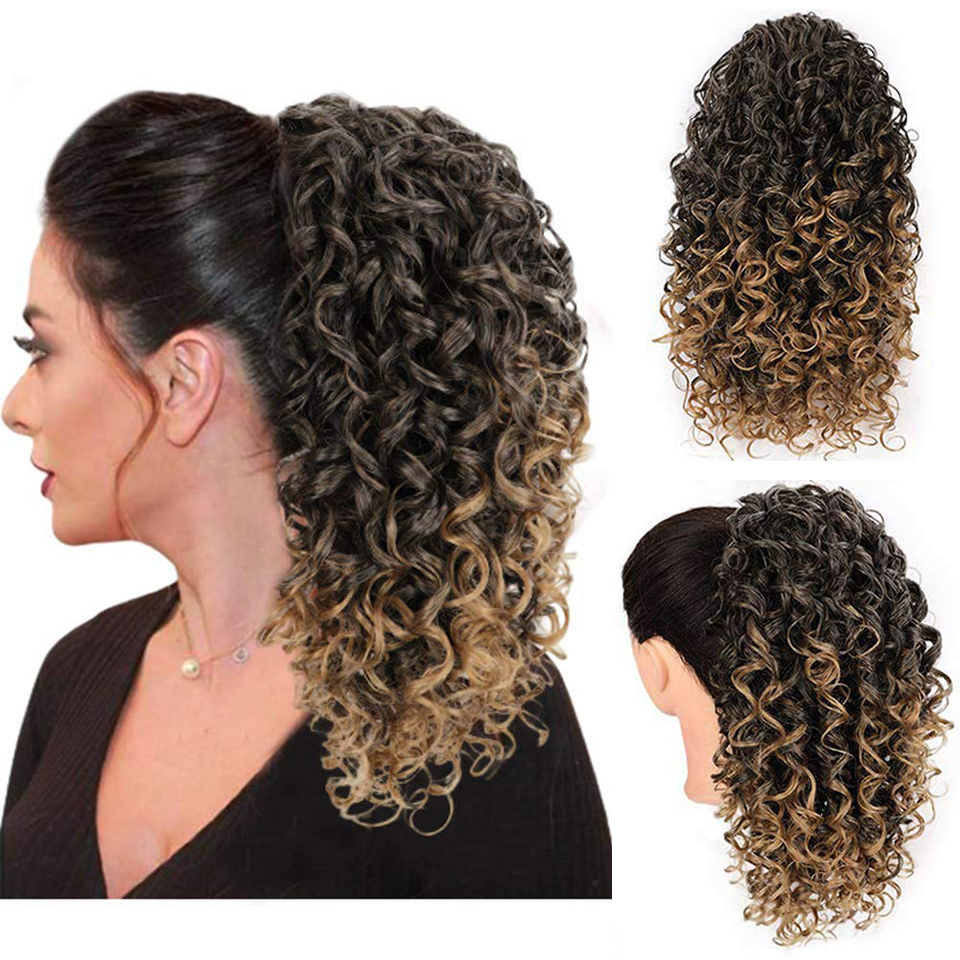 European and American wave small curly wig piece chemical fiber wig female stretch mesh ponytailpicture3