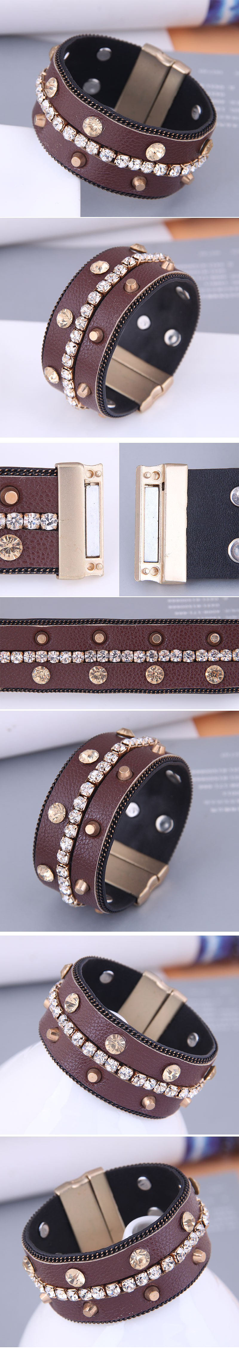 European and American fashion flashing diamond leather magnetic buckle braceletpicture1