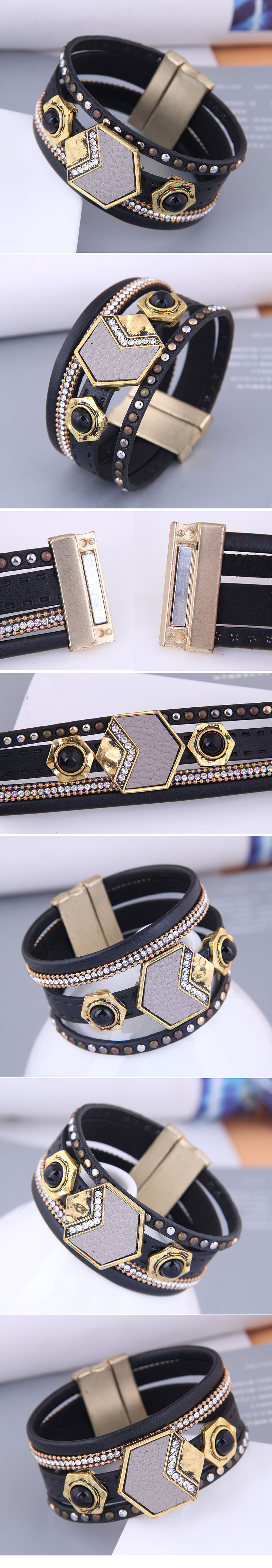 European and American fashion leather multilayer magnetic buckle bracelet wholesalepicture1