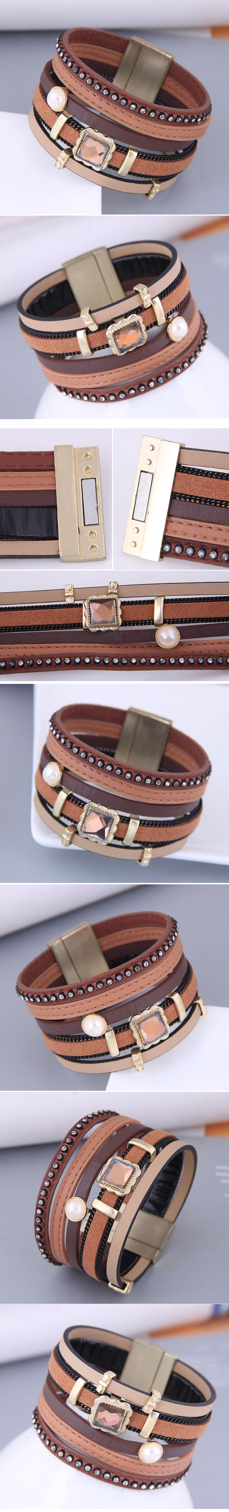fashion concise accessories leather multilayer wide magnetic buckle braceletpicture1