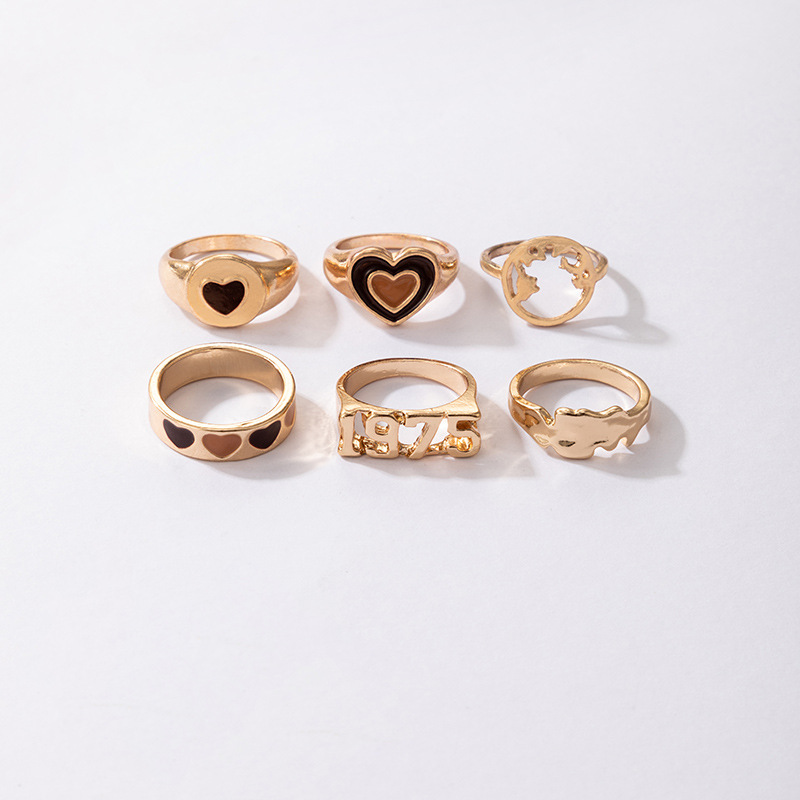 European and American new irregular geometric number 1975 hit color drip oil heart ring sixpiece setpicture4