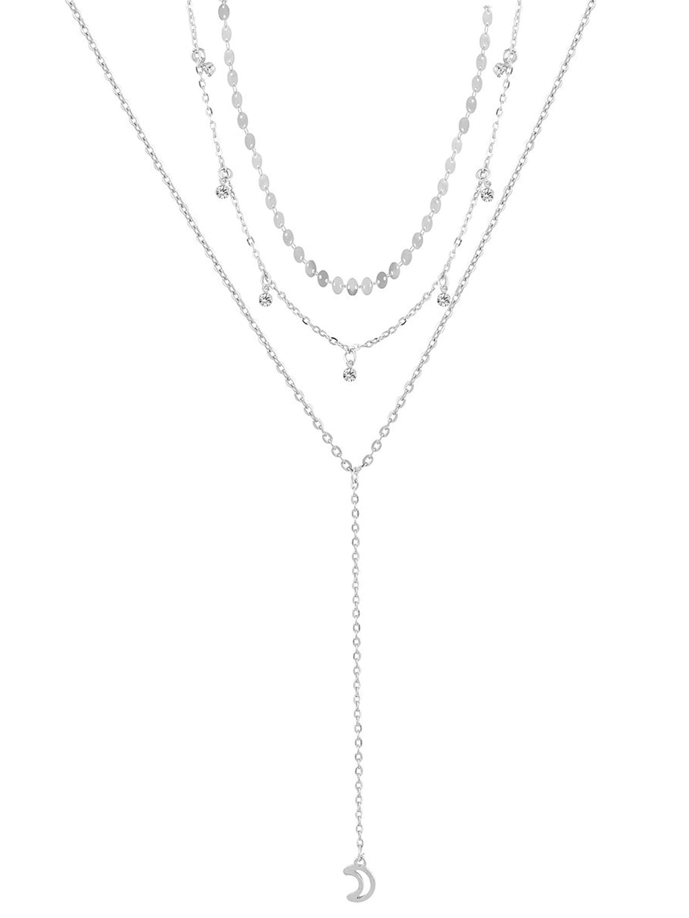 Fashion Simple Jewelry Geometric Circle Necklace Rhinestone Tassel Moon Pendant Necklacepicture4