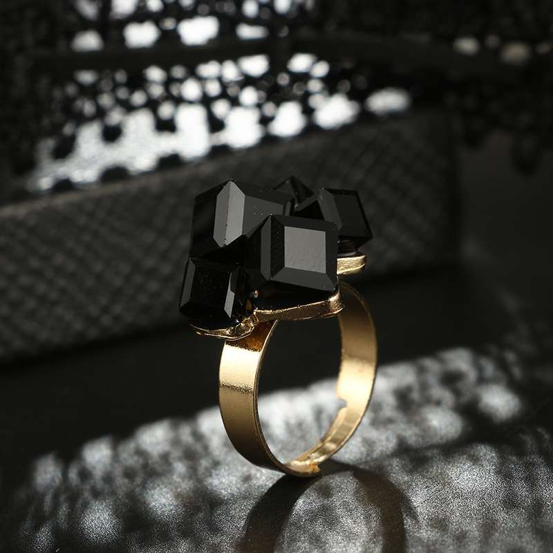 European and American retro geometric resin black square ring wholesalepicture14