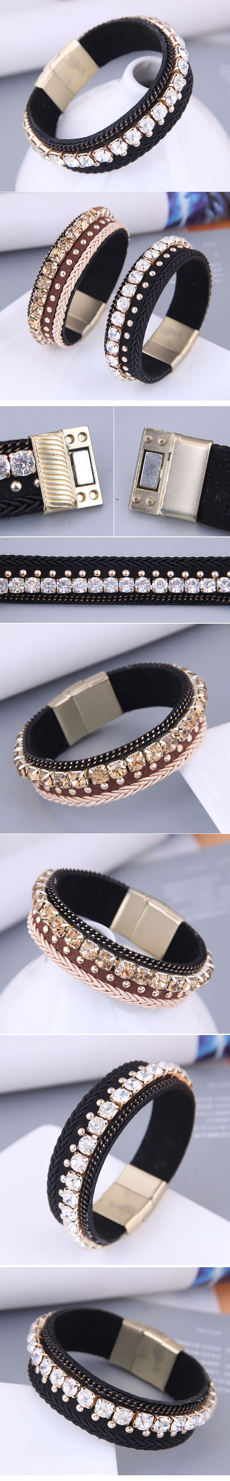 European and American fashion metal flashing diamond chain magnetic buckle braceletpicture1