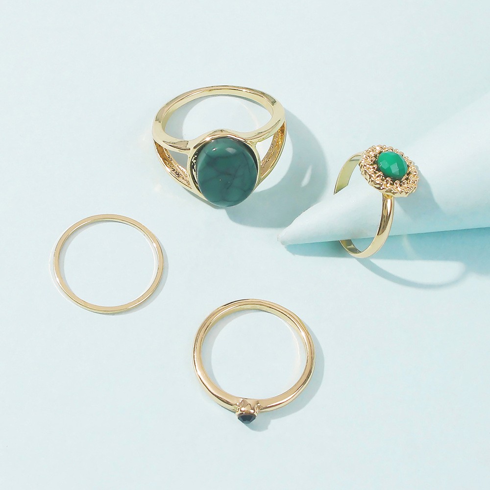 niche design creative geometric emeralds alloy ring setpicture3