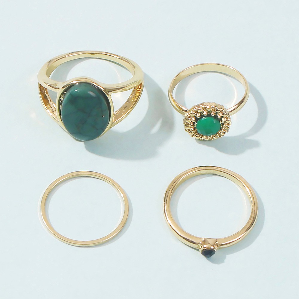 niche design creative geometric emeralds alloy ring setpicture4