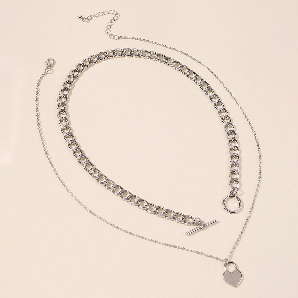 Fashion geometric heart pendant multilayer necklace wholesalepicture3