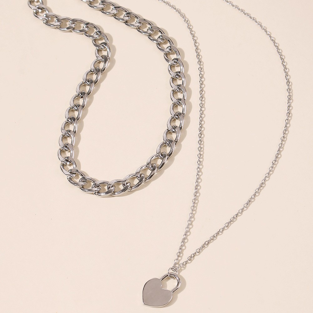 Fashion geometric heart pendant multilayer necklace wholesalepicture4