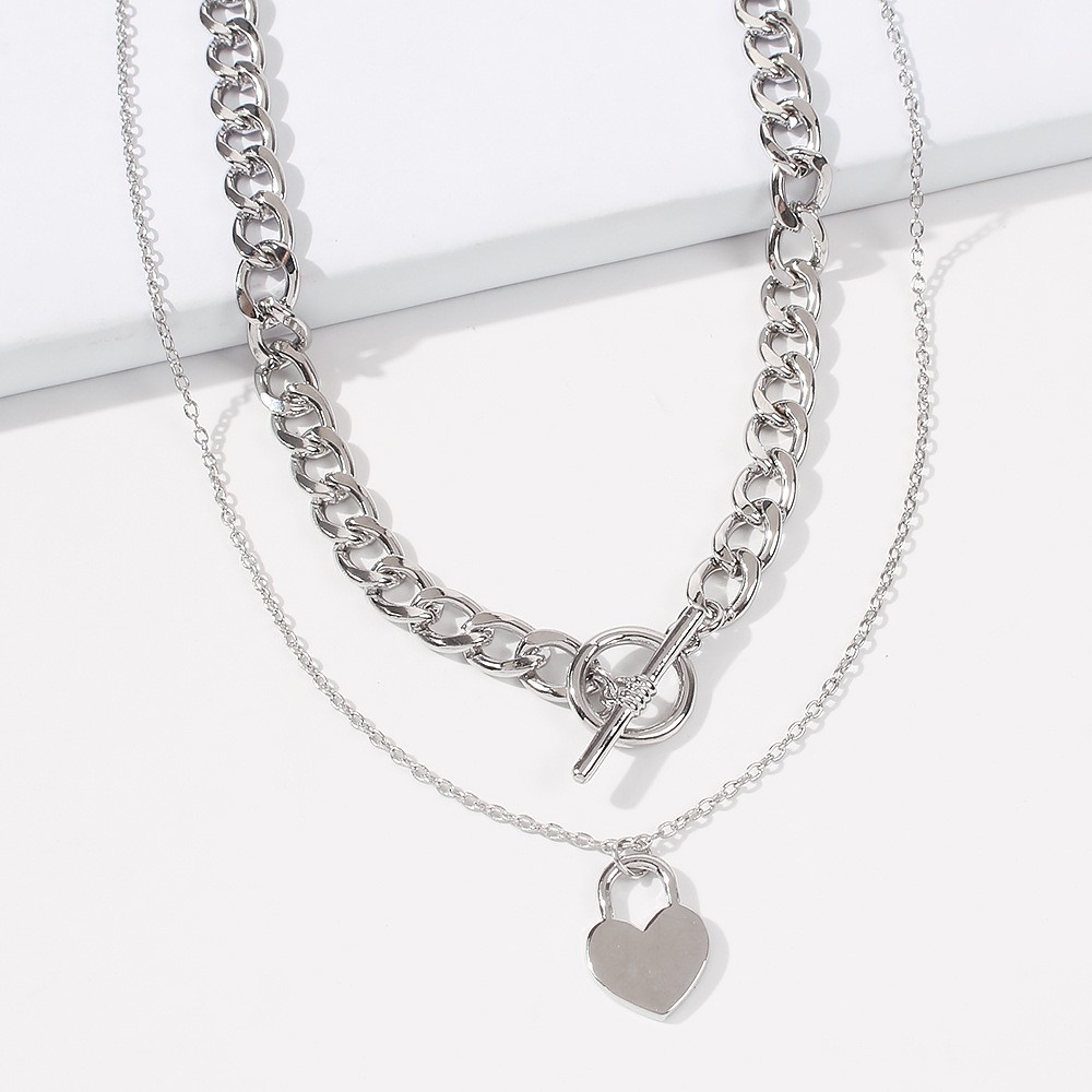 Fashion geometric heart pendant multilayer necklace wholesalepicture5