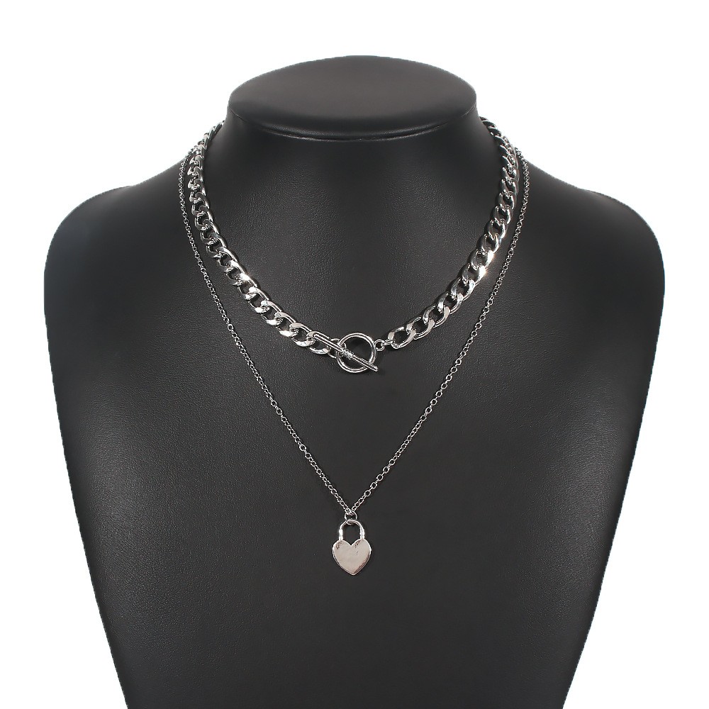 Fashion geometric heart pendant multilayer necklace wholesalepicture6