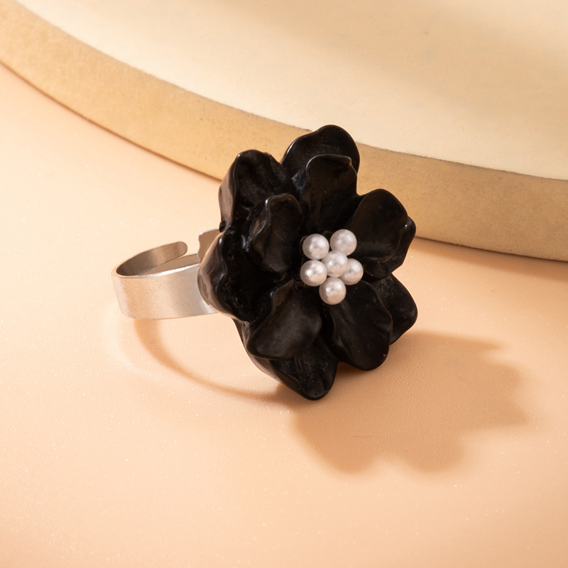 European and American resin flower pearl single ring threedimensional flower adjustable ringpicture3