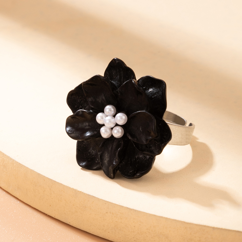 European and American resin flower pearl single ring threedimensional flower adjustable ringpicture4