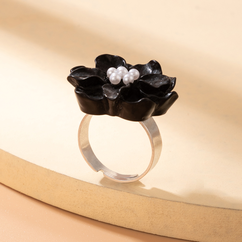European and American resin flower pearl single ring threedimensional flower adjustable ringpicture5