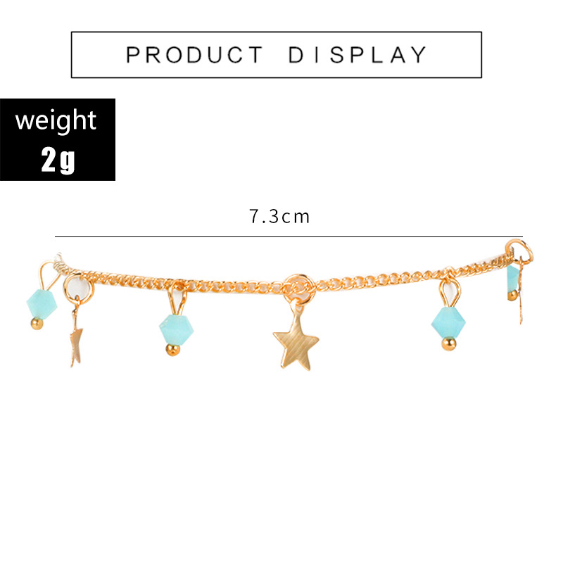 European and American fashion fivepointed star aqua blue beads tassel ankletpicture1