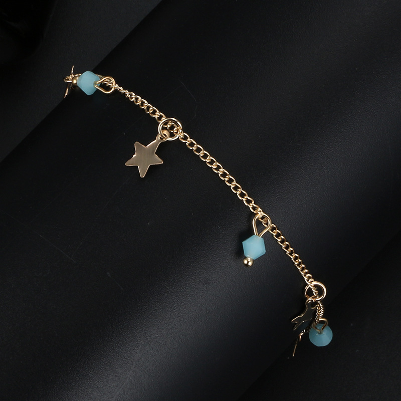 European and American fashion fivepointed star aqua blue beads tassel ankletpicture3