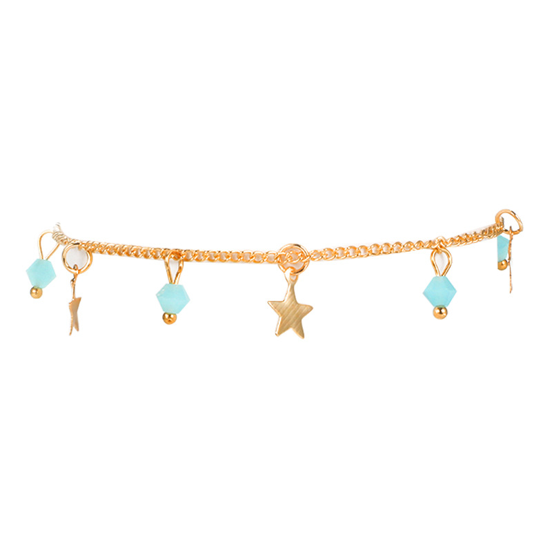 European and American fashion five-pointed star aqua blue beads tassel anklet