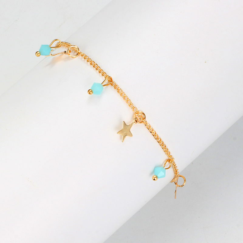 European and American fashion fivepointed star aqua blue beads tassel ankletpicture7