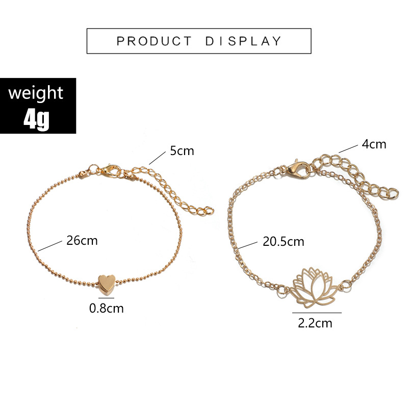 2021 new jewelry fashion geometric peach heart hollow lotus flower bracelet ankletpicture1