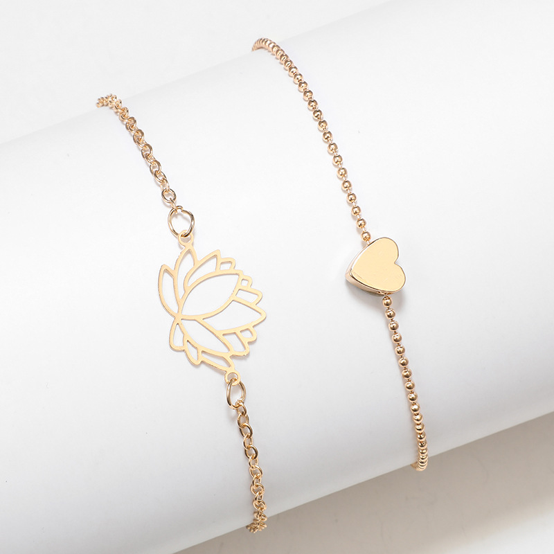 2021 new jewelry fashion geometric peach heart hollow lotus flower bracelet ankletpicture9