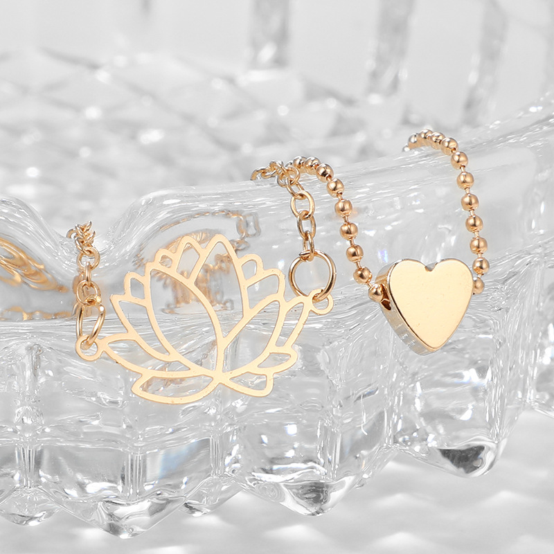2021 new jewelry fashion geometric peach heart hollow lotus flower bracelet ankletpicture8