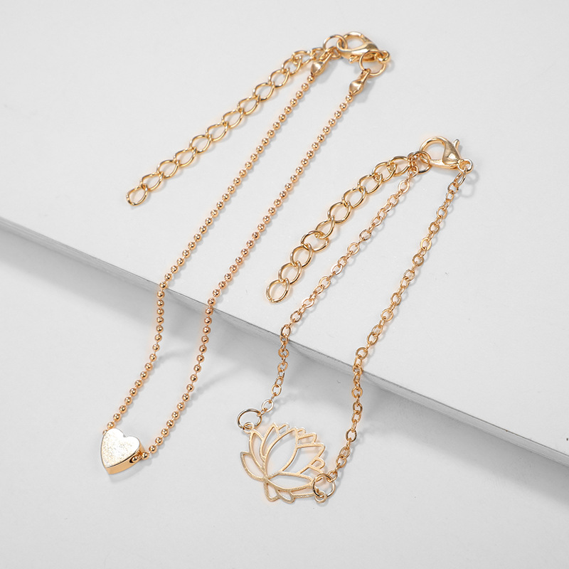 2021 new jewelry fashion geometric peach heart hollow lotus flower bracelet ankletpicture7