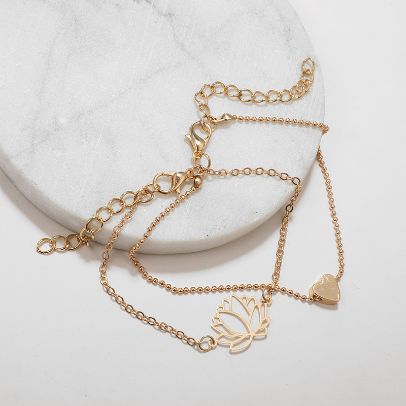 2021 new jewelry fashion geometric peach heart hollow lotus flower bracelet ankletpicture6