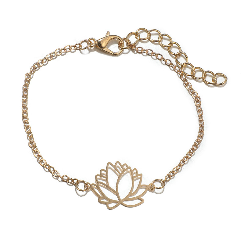 2021 new jewelry fashion geometric peach heart hollow lotus flower bracelet ankletpicture4