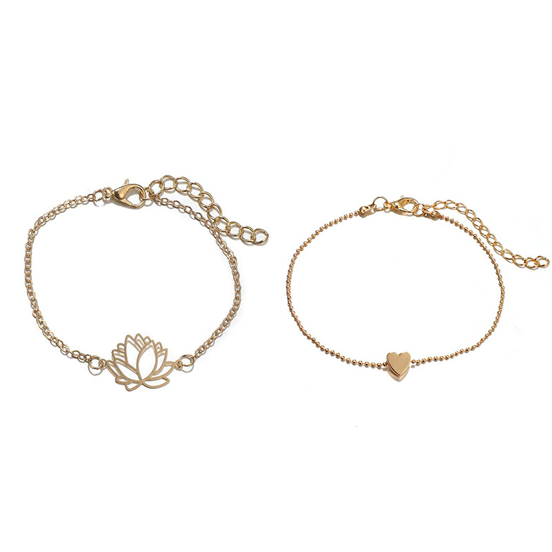 2021 new jewelry fashion geometric peach heart hollow lotus flower bracelet ankletpicture2