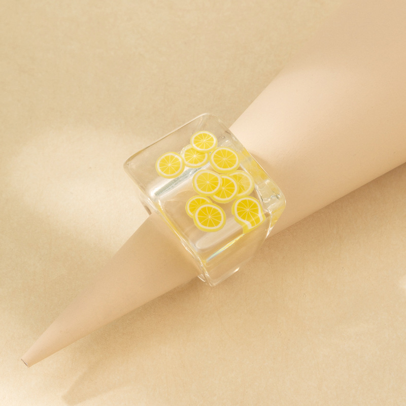 European and American new trend resin ring with beads lemon color ring wholesalepicture17