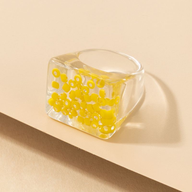 European and American new trend resin ring with beads lemon color ring wholesalepicture12
