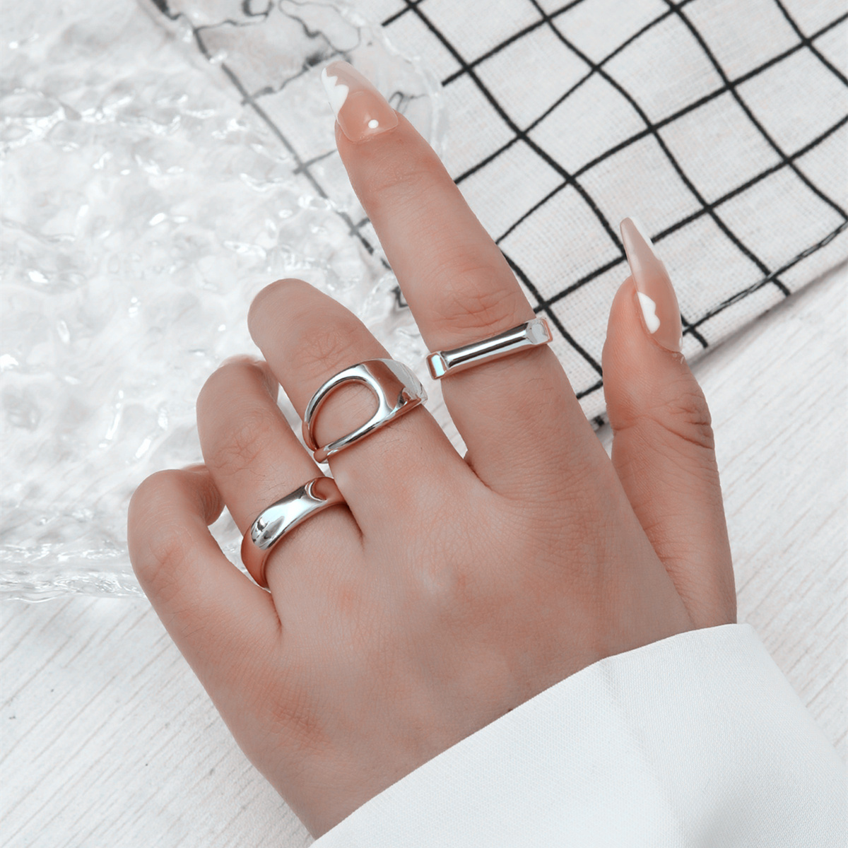 18KGP retro open ring trend hollow silver ring women